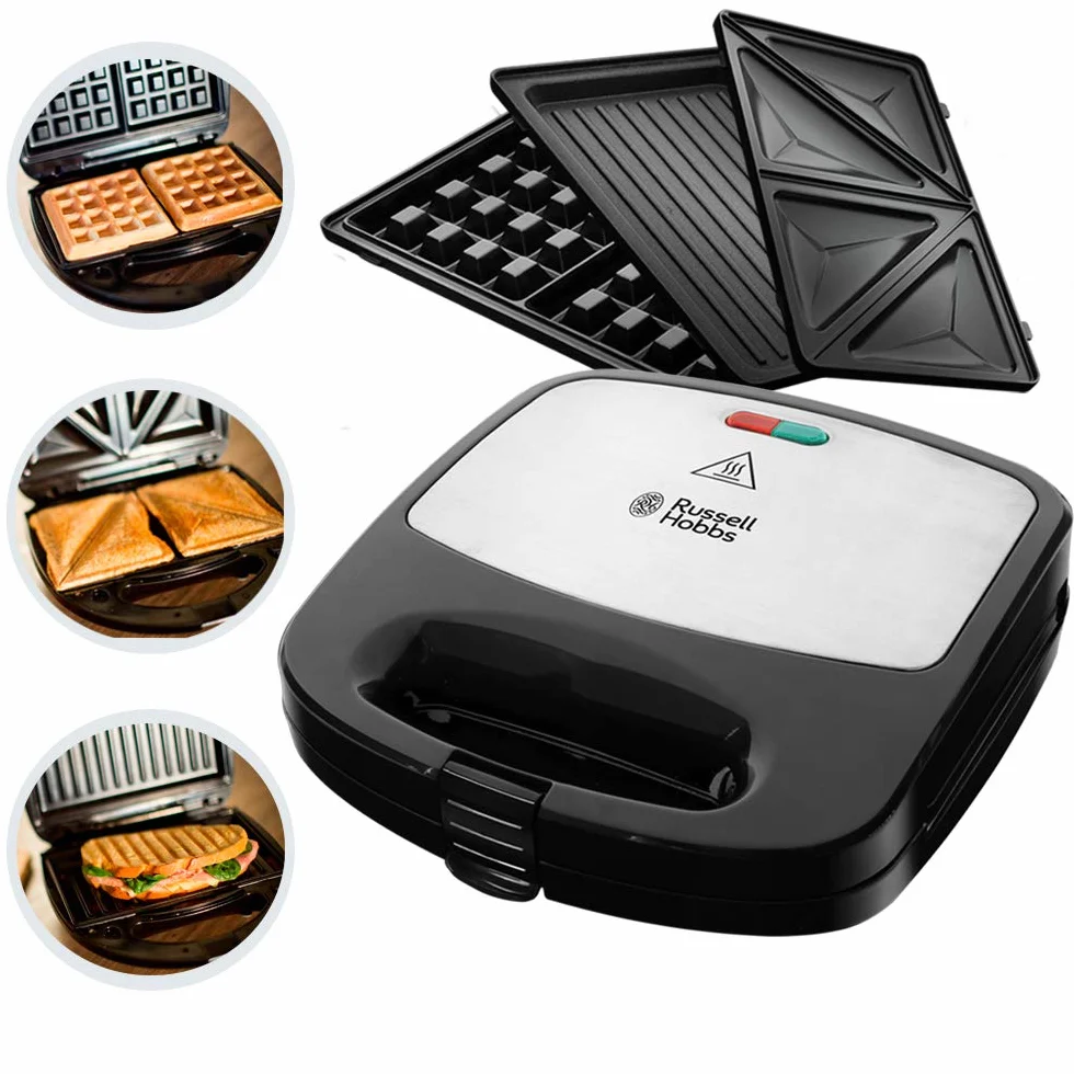 Russell Hobbs Fiesta Sandwich Maker Deep Fill 3-in-1, Sandwich, Waffle, Grill, 760 W, Funzioni Panini, Toast e Griglia, Design Compatto Nero – 24540-56