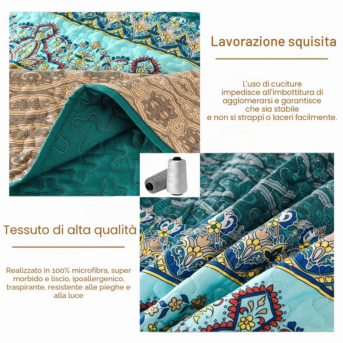 WONGS BEDDING Copriletto 220 x 240 cm, copriletto bohémien, 3 pezzi, per letto matrimoniale, in microfibra, con 2 federe da 50 x 75 cm, per camera da letto, divano, colore: marrone