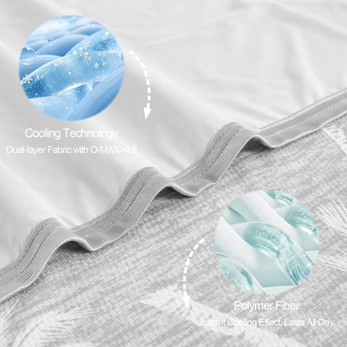 VK·LIVING Coperta Rinfrescante Doppia Faccia Q-Max 0.42 – Motivo Tropicale, Leggera e Traspirante contro Caldo per Letto, Divano, Viaggi,150x200cm, Grigio