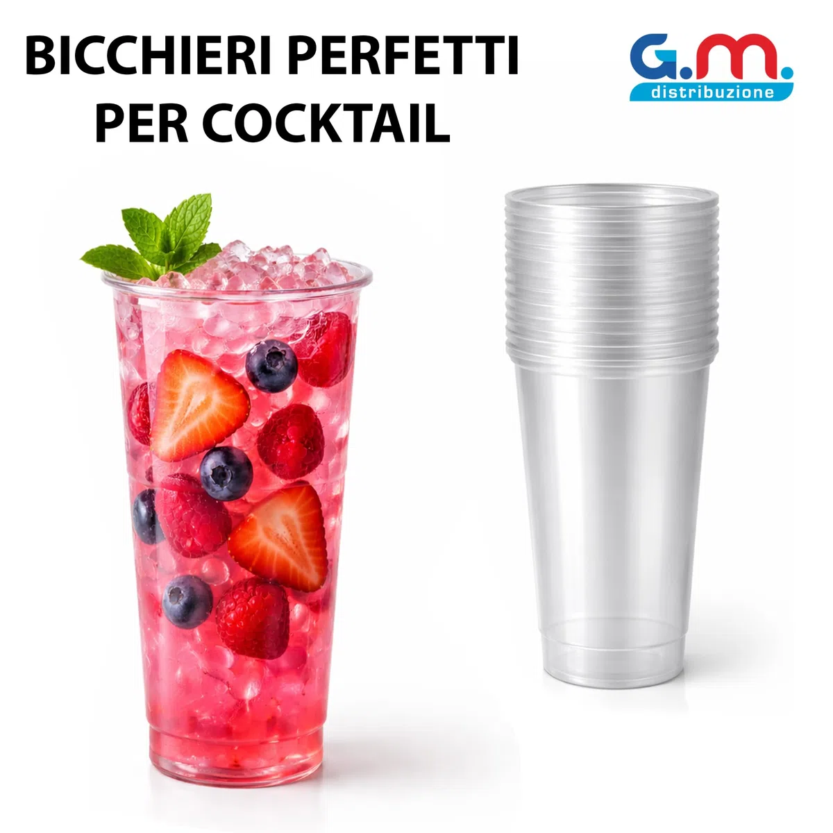 G.M. DISTRIBUZIONE 300 Bicchieri da Cocktail Monouso in Plastica Trasparente da 355ml, Tumbler Usa e Getta di Alta Qualità x Bevande fredde, Riciclabili, Discoteche, Gin tonic, Mojito