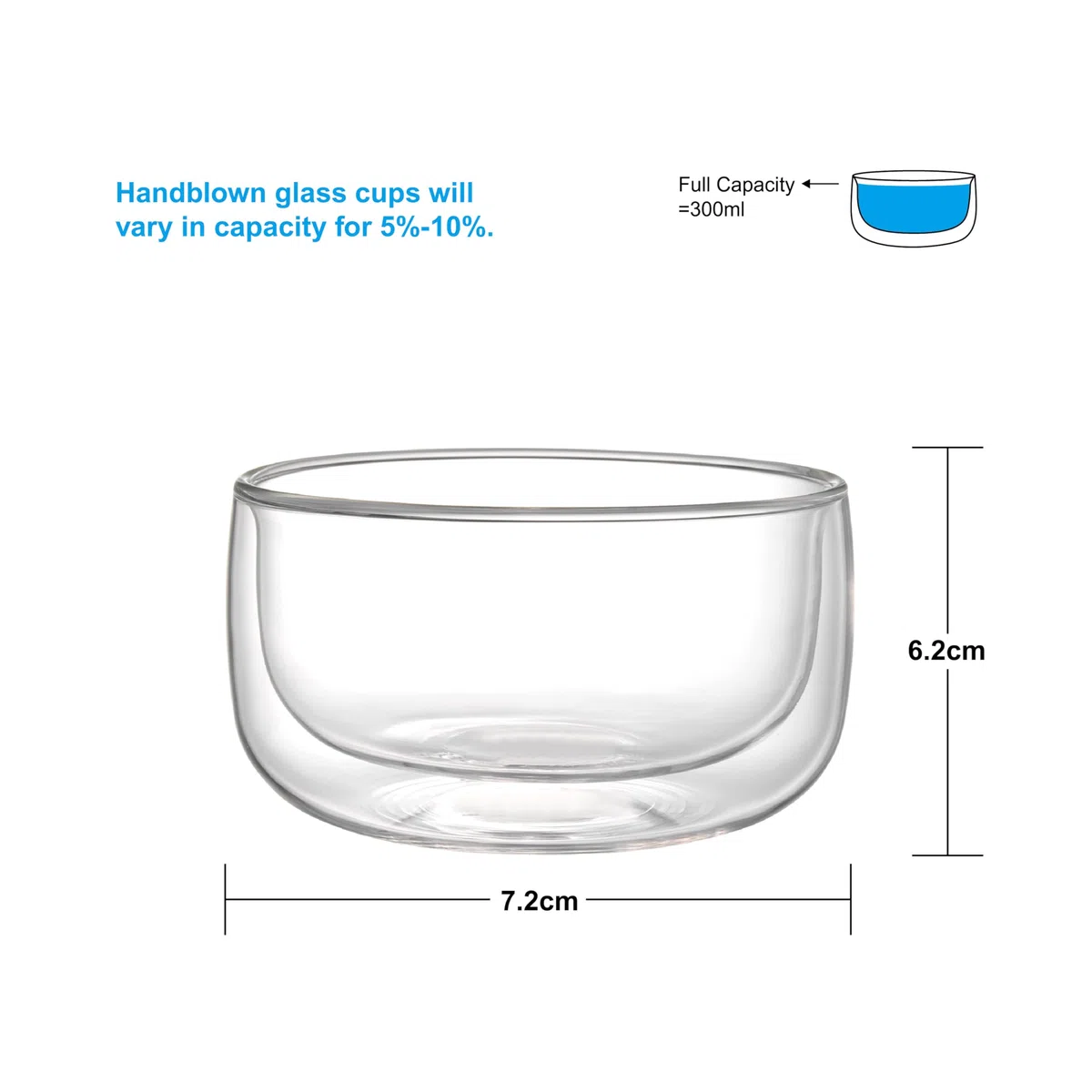 Kadum Set di 4 bicchieri da dessert a doppia parete, in vetro, 350 ml, in confezione regalo con effetto fluttuante, idea regalo, lavabile in lavastoviglie