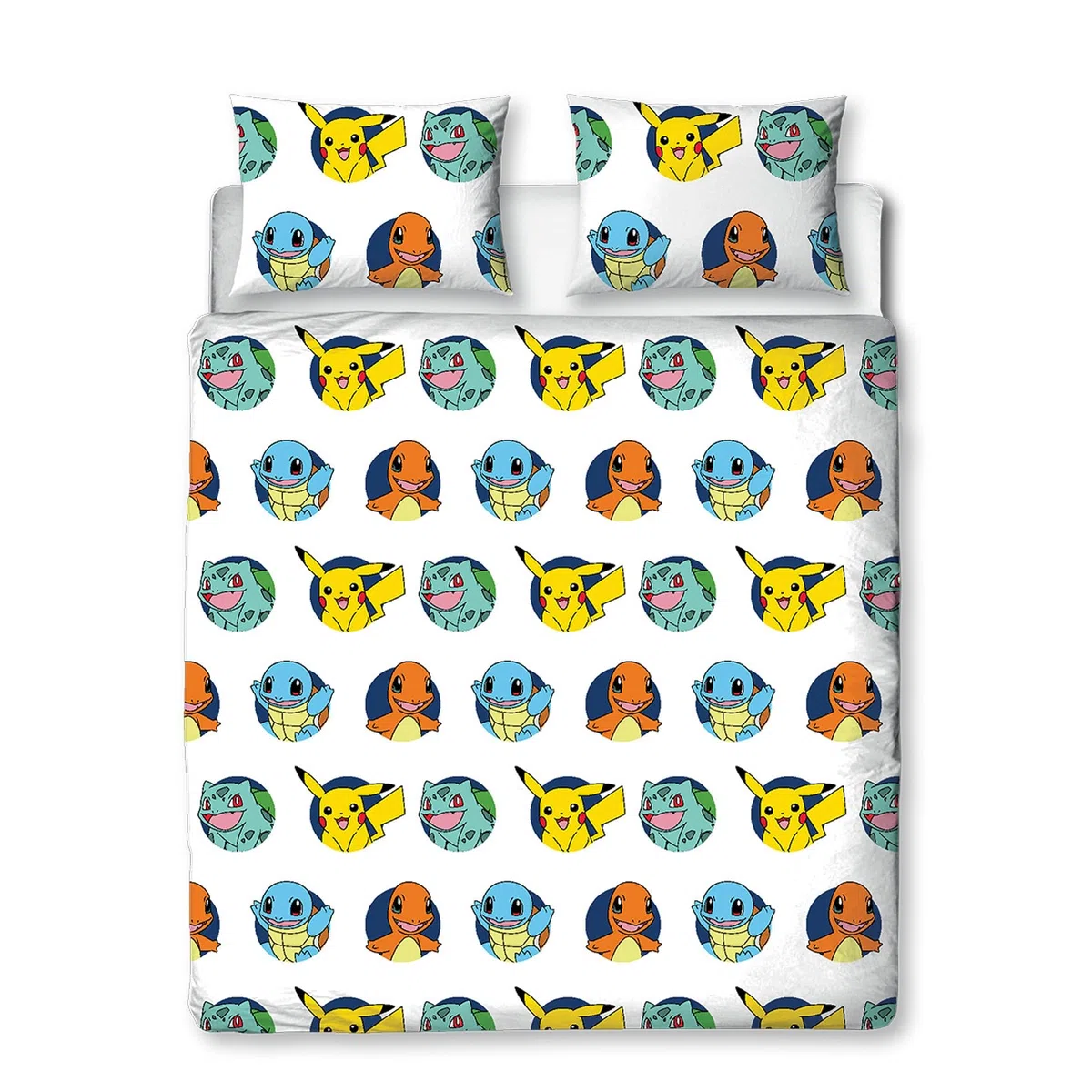 Character World Set copripiumino matrimoniale ufficiale Pokemon Gotta Design | blu reversibile Pikachu Squirtle Charmander 2 lati biancheria da letto prodotto ufficiale con federe coordinate