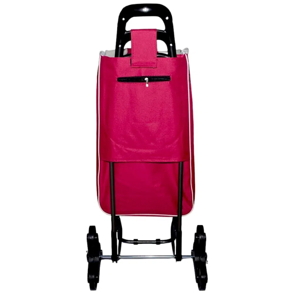 Carrello per la spesa 3 ruote girevoli saliscale – Trolley portaspesa pieghevole 42 L con borsa chiusura a strappo e coulisse- Borsa removibile (BORDEAUX)