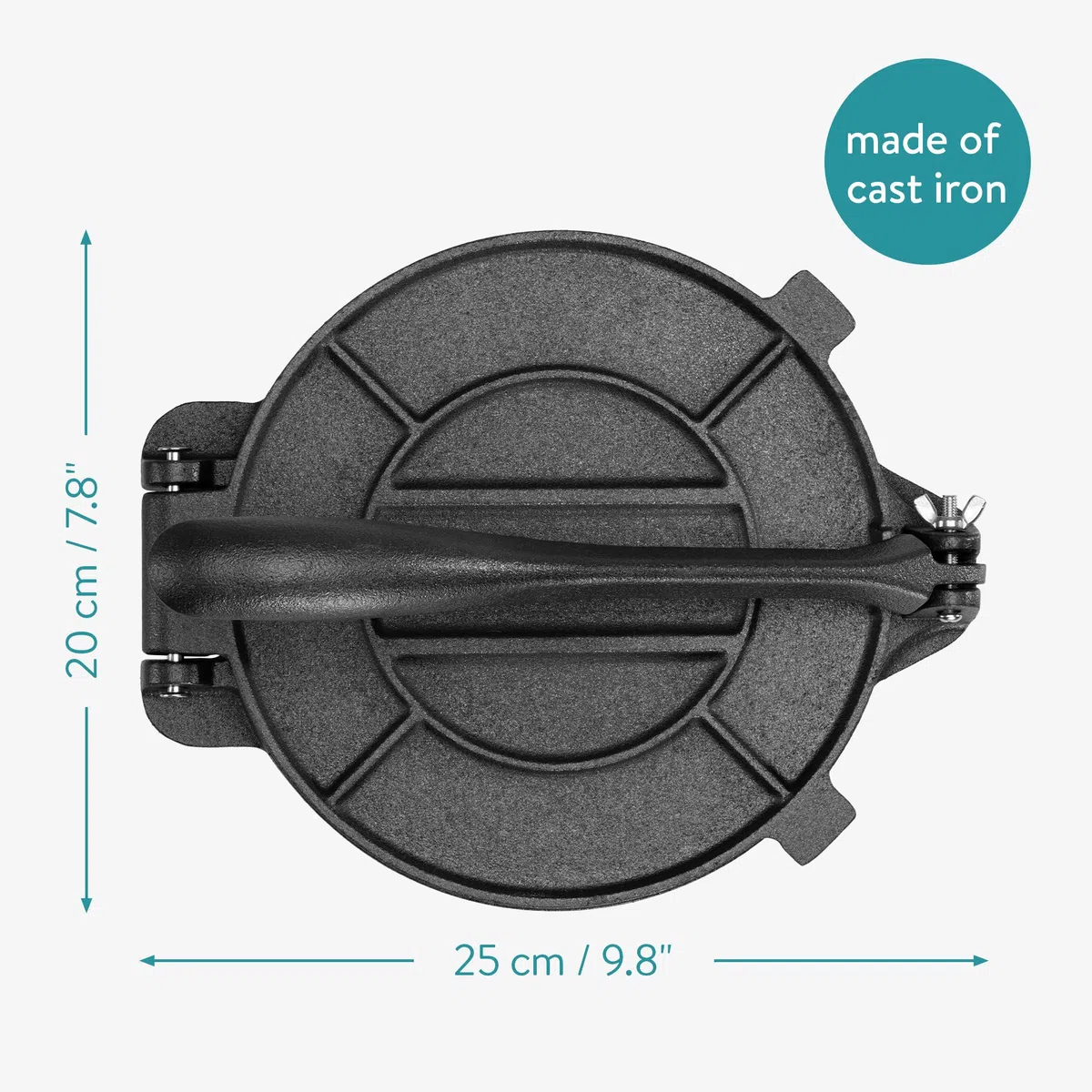 Navaris Pressa per Tortilla in Ghisa Ø20cm - Tortillas Messicane Tacos Macchina - Tortilla Maker - Cucina Moderna Accessori - Acciaio Inox 25x20x5cm