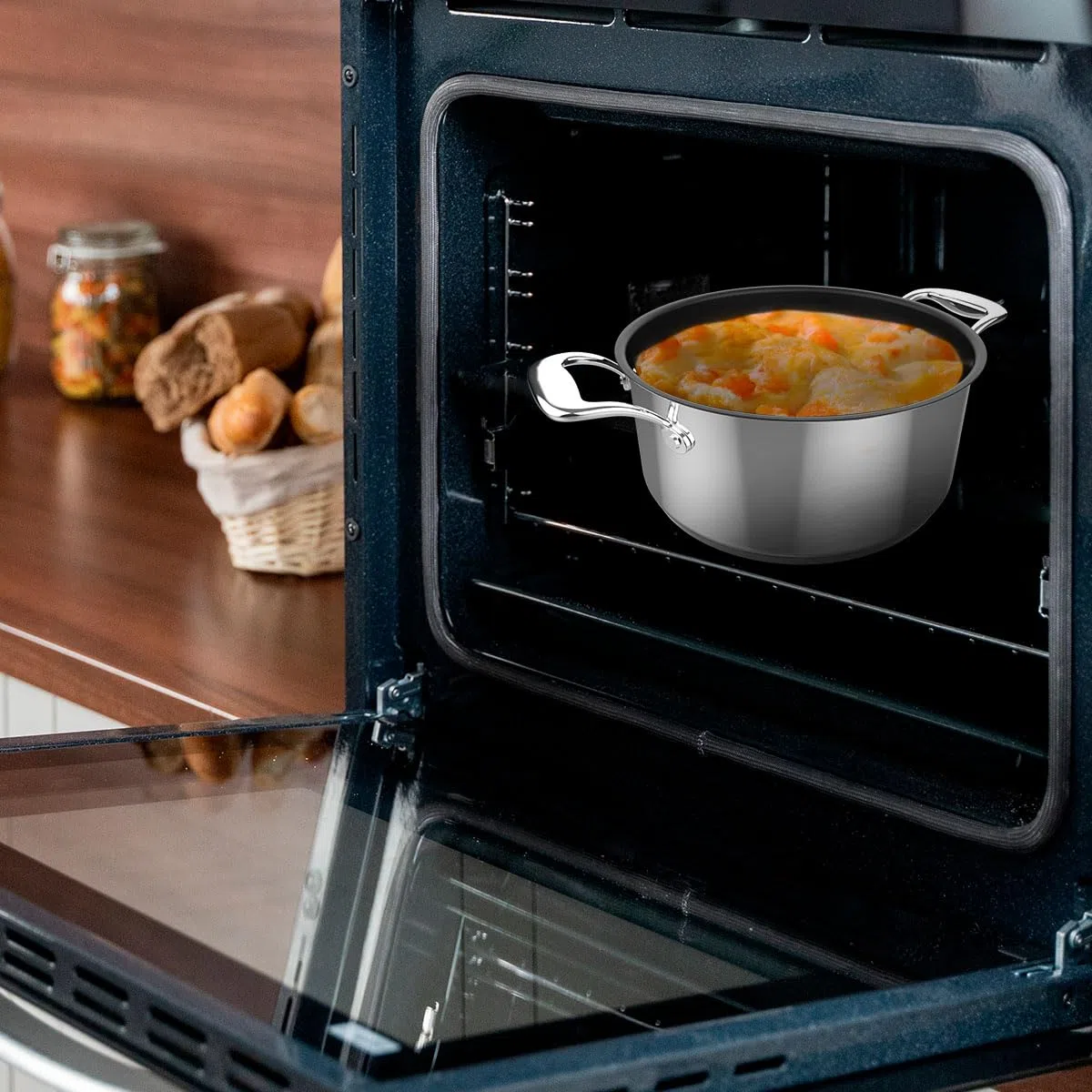 Cecotec Pentola Polka Classy 28 Pot Steel, diametro 28 cm, capacità 7,5 l, acciaio inox 18/10, rivestimento antiaderente, maniglie rivettate, coperchio in vetro, adatto a tutti i tipi di cucine