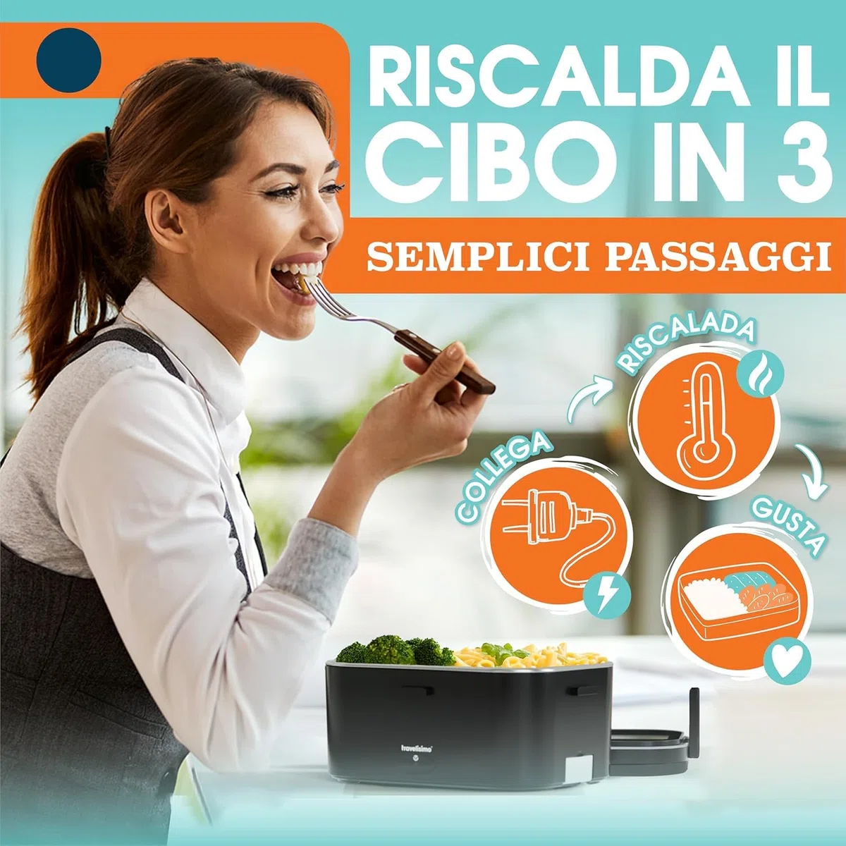 TRAVELISIMO Scaldavivande Elettrico Portatile Extra Grande 1,8L 100W Portapranzo Riscaldabile Portatile, 220V/12V/24V Porta Pranzo Riscaldabile per Viaggio e Lavoro, Porta Pranzo Termico