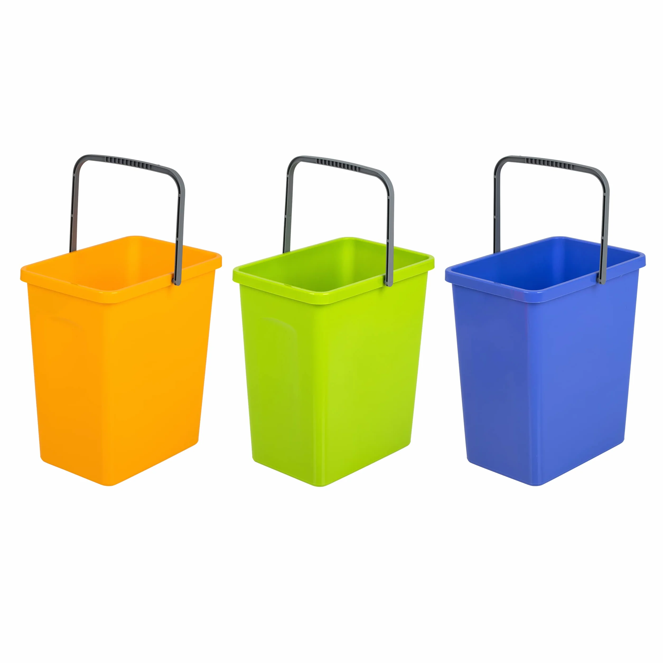 BranQ Home Essential Set Universale di 3 cestini per la Raccolta dei rifiuti con Pratico Manico in Materiale BPA di Alta qualità, Giallo/Verde/Blu, 17,5 x 26 x 29 cm (L x P x A), 5901098049603