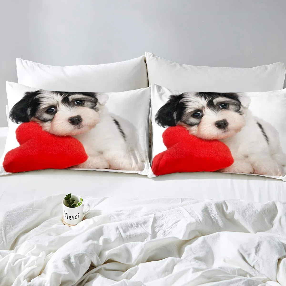 Loussiesd Set di lenzuola per cuccioli di cane, per bambini e ragazze, con stampa di cani in 3D, lenzuolo con angoli per letto con motivo animale, 3 pezzi, per letto king size