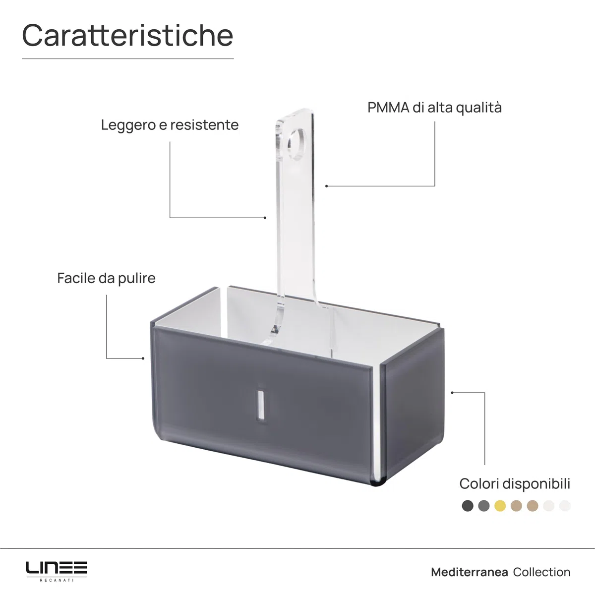LINEE Recanati MEDITERRANEA Porta Bicchieri Doppio in PMMA 18x10x23 cm – Supporto Decorativo da Tavola Moderno – Made in Italy (Grigio Trasparente/Bianco)