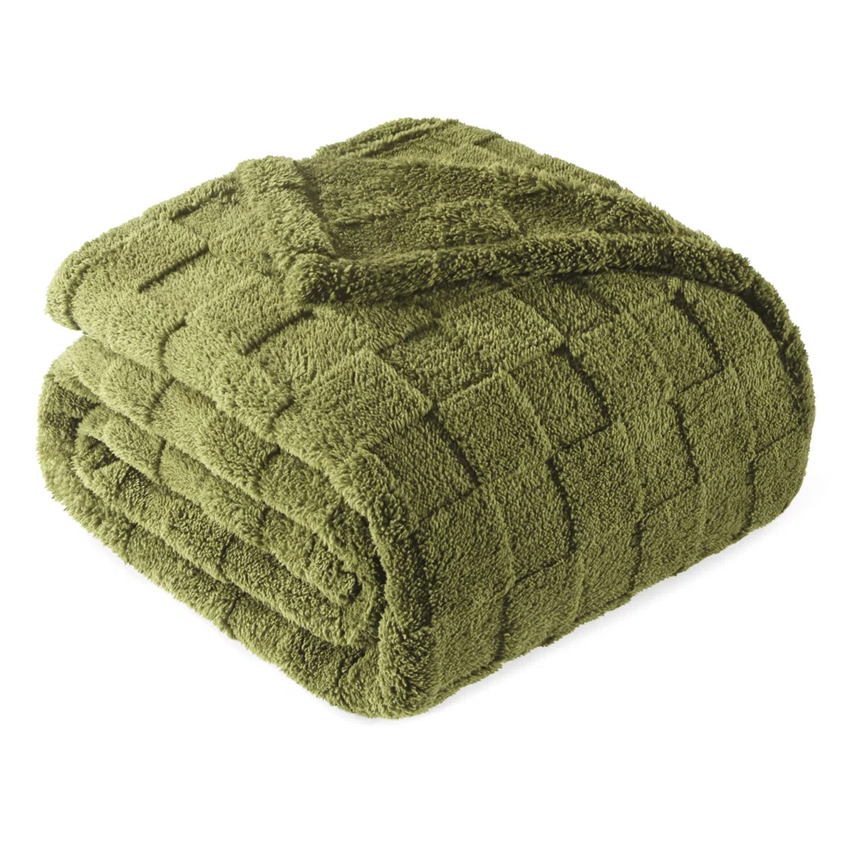 Exclusivo Mezcla Coperta Plaid Pile di Flanella per Divano, 220x240 CM Coperta Letto Matrimoniale con Motivo a Scacchi, Morbida e Calda, Verde oliva