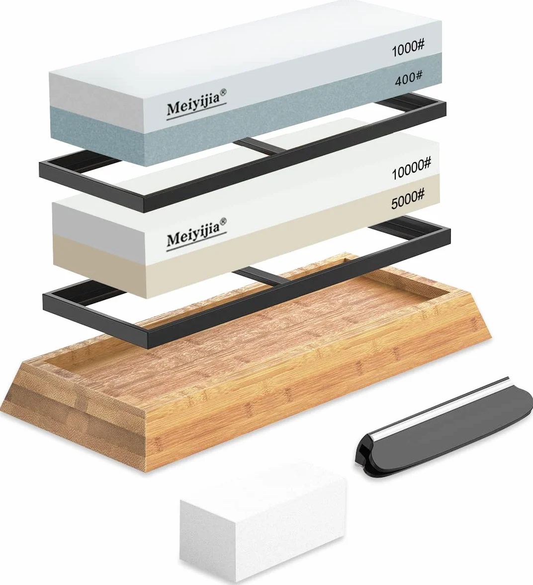 Pietra per Affilare 2-in-1, Affilacoltelli Professionale cote Combinazione - con Stand Silicone Antiscivolo (5000/10000+400/1000 Grit/Set)