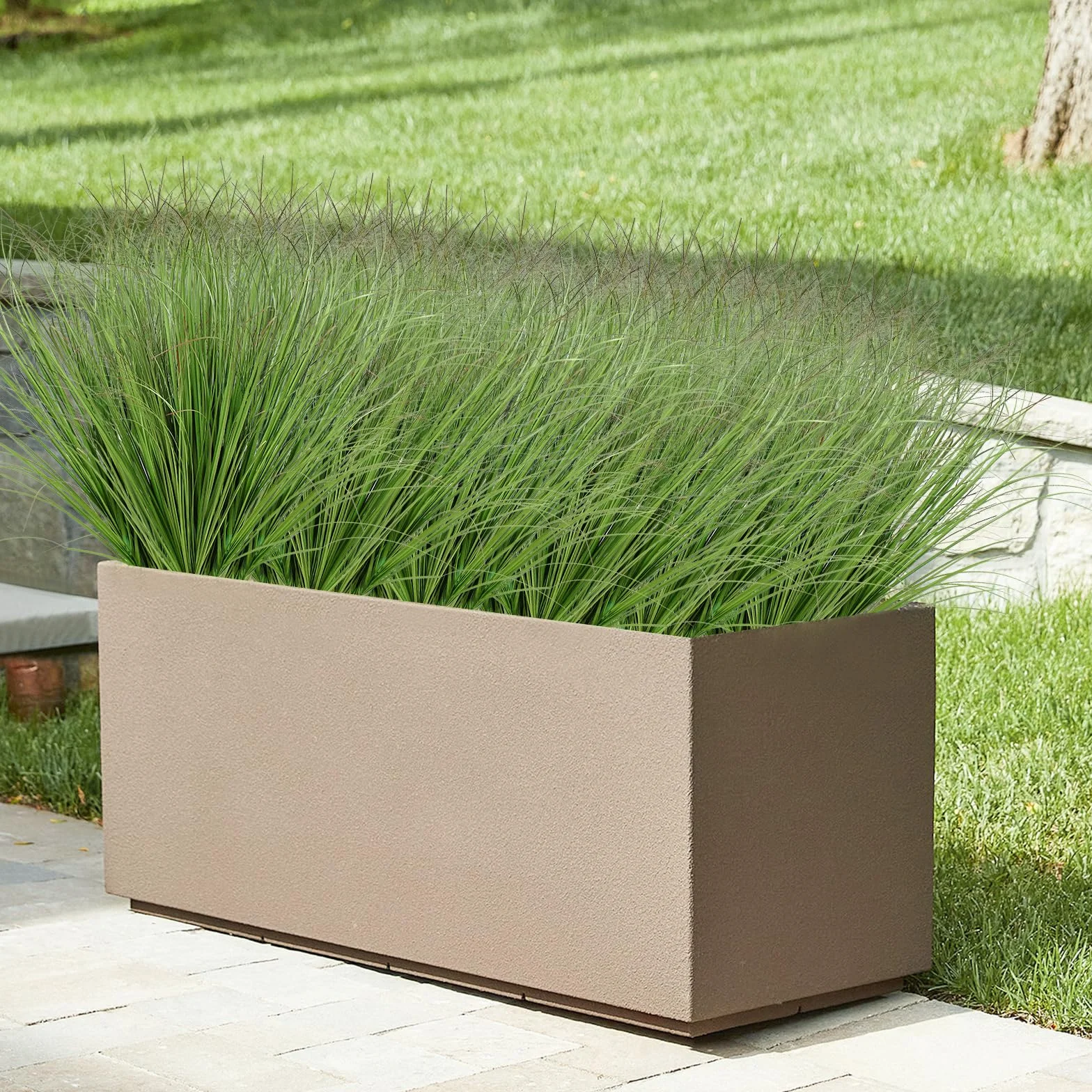 24 Pezzi Piante Artificiali da Esterno 50 cm Erba Finta All'aperto Resistente ai Raggi UV Arbusti Finte Erba di Grano Pianta Artificiale Steli di Verde per Giardino Ufficio Domestica Decor