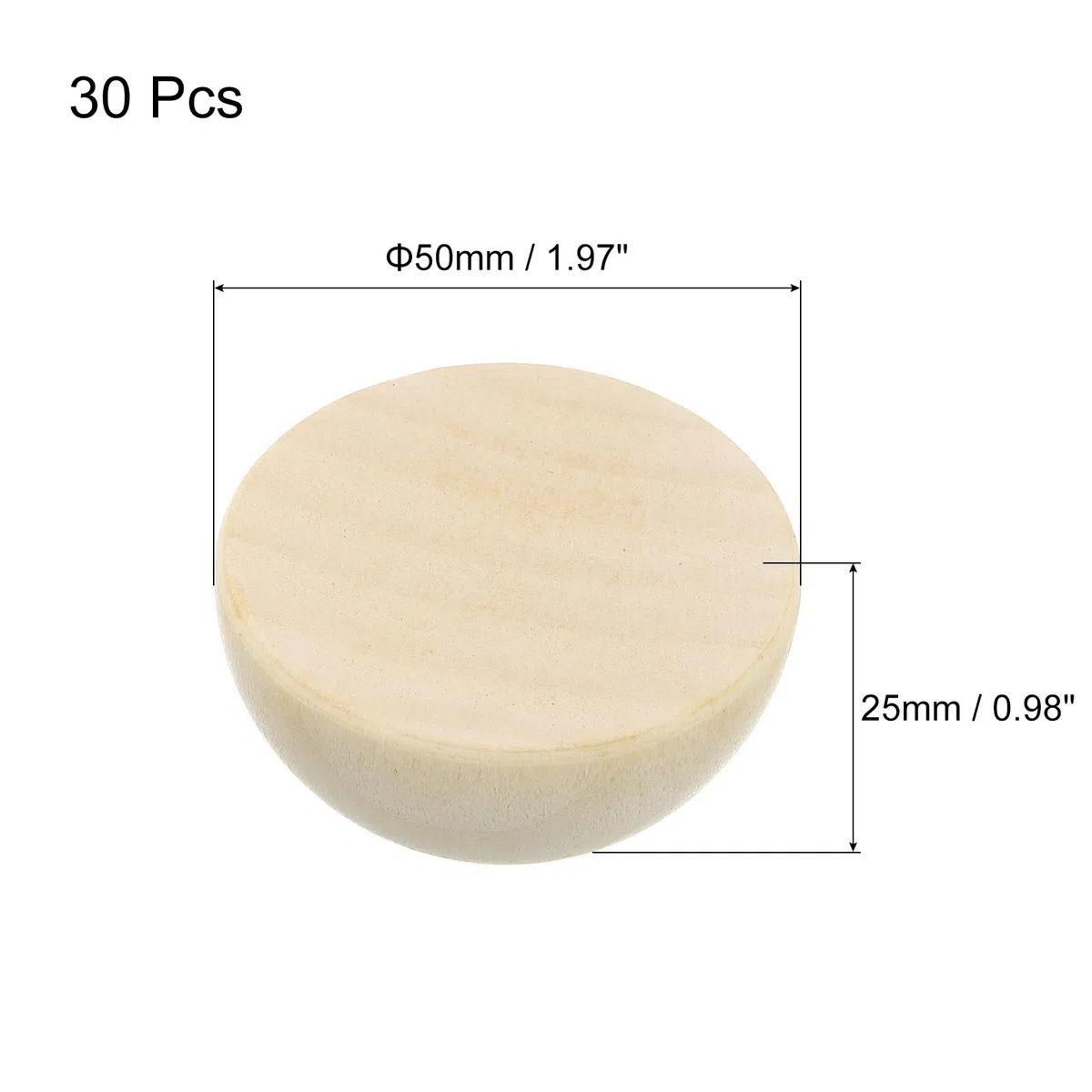 QUARKZMAN 30pz Mezza Sfera in Legno, 50mm Sfere Emisferiche non Finite Perline Rotondo Legno Naturale per Artigianato Fai-Da-Te Ornamenti Festival