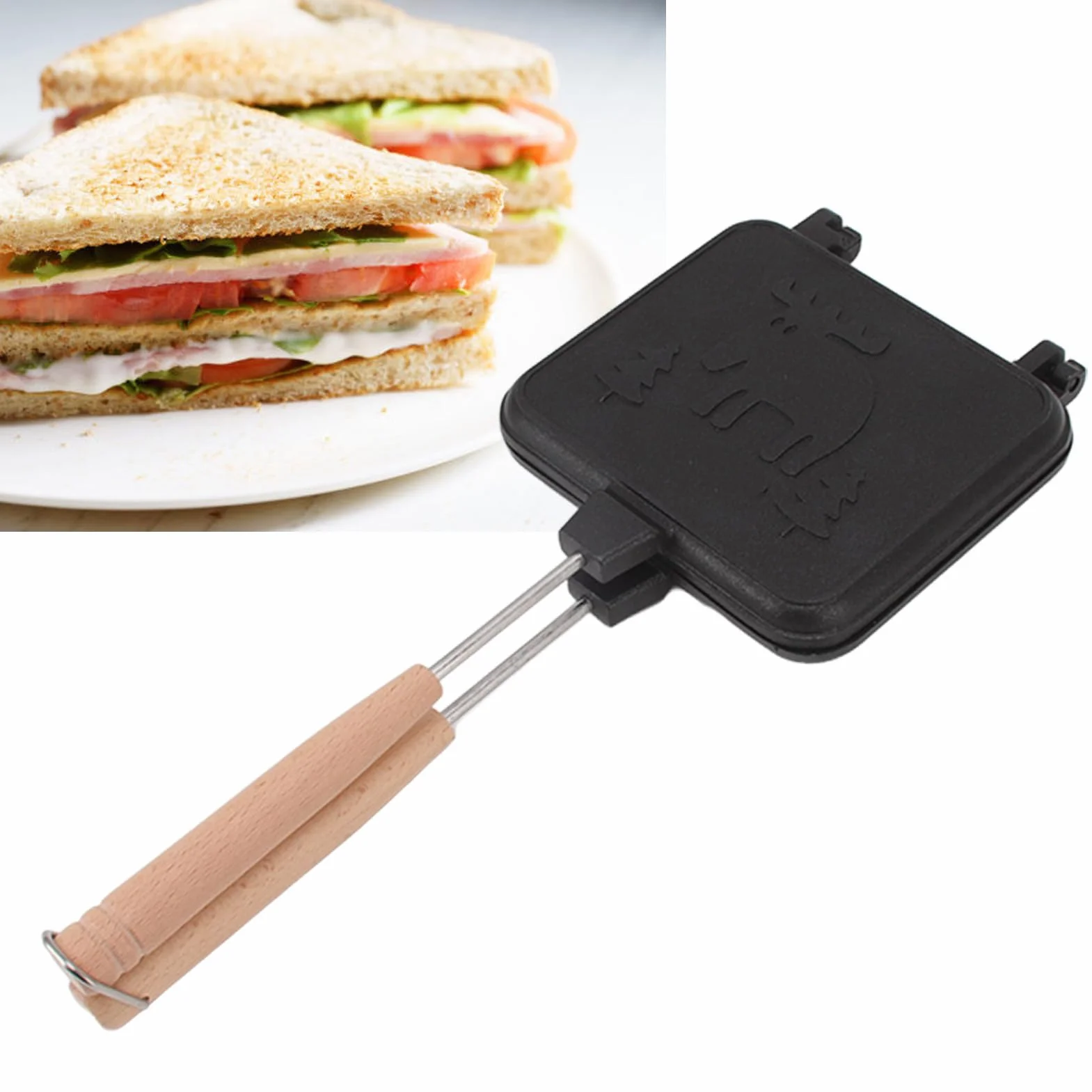 Wisecoco Piastra Grill Doppia Antiaderente, 14x14cm, Padella a Doppia Faccia, Creatore di Panini da Campeggio, Macchina per Waffle a Doppia Faccia, Tostapane per Panini