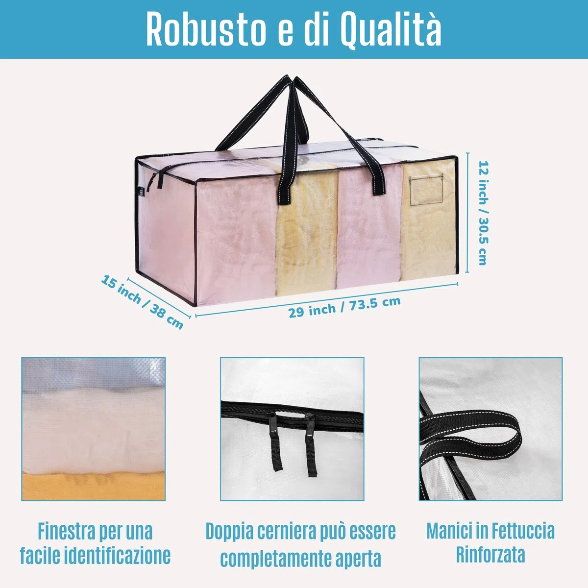 VENO 4 pezzi 87L Borse da trasloco grandi con manici e cerniere resistenti, Scatoloni per trasloco, borsa di stoccaggio dei vestiti Sacchi da biancheria per traslochi, viaggi (Trasparente, Set da 4)