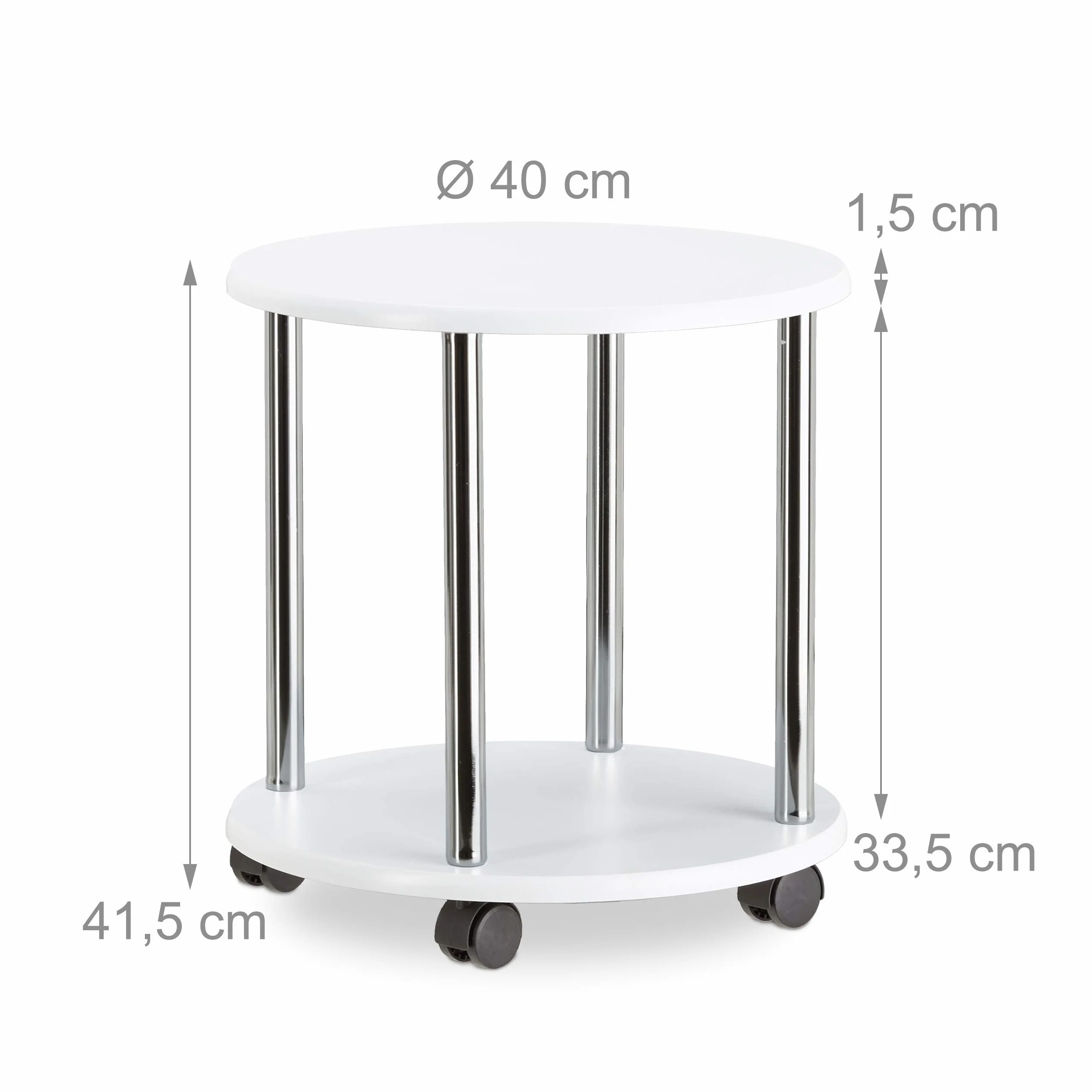 Relaxdays Tavolino da salotto legno carrello con ruote multiuso piccolo tavolo divano carrellino HLP 41,5x40x40cm bianco