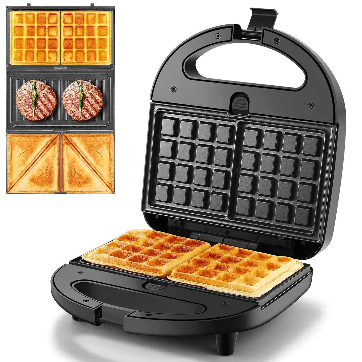YASHE Sandwich Maker 3 in 1, Piastra per Panini, Tostapane Piastra per Toast, Waffle, Piastre Antiaderenti Rimovibili, 750W Sandwich Tostapane, Controllo Automatico Della Temperatura, Senza BPA