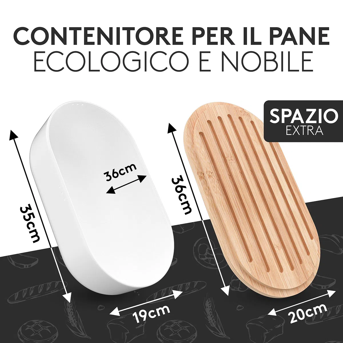 Vezato Scatola Cestino del pane - sostenibile per una lunga freschezza - extra large con coperchio di bambù e tagliere - con sacchetto