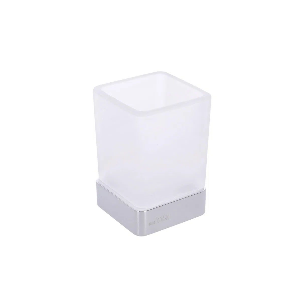 Inda A1810ZCR21 Lea Portabicchiere da Appoggio con Bicchiere in Vetro Satinato, Accessori Bagno, Cromo