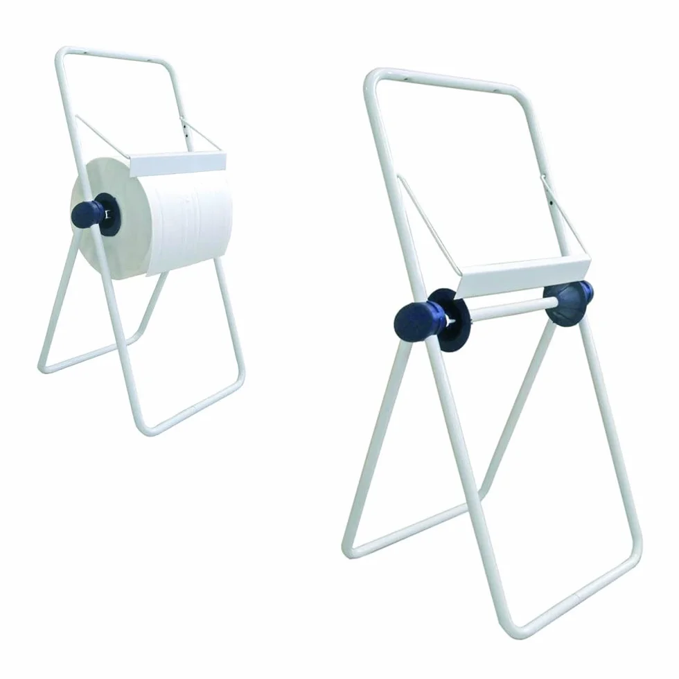Tecnokit Dispenser porta rotolo carta a pavimento in acciaio, bianco,dimensioni cm 38x40x86h, lama posizionabile in tre posizioni, richiudibile, accessori per l'utilizzo inclusi.