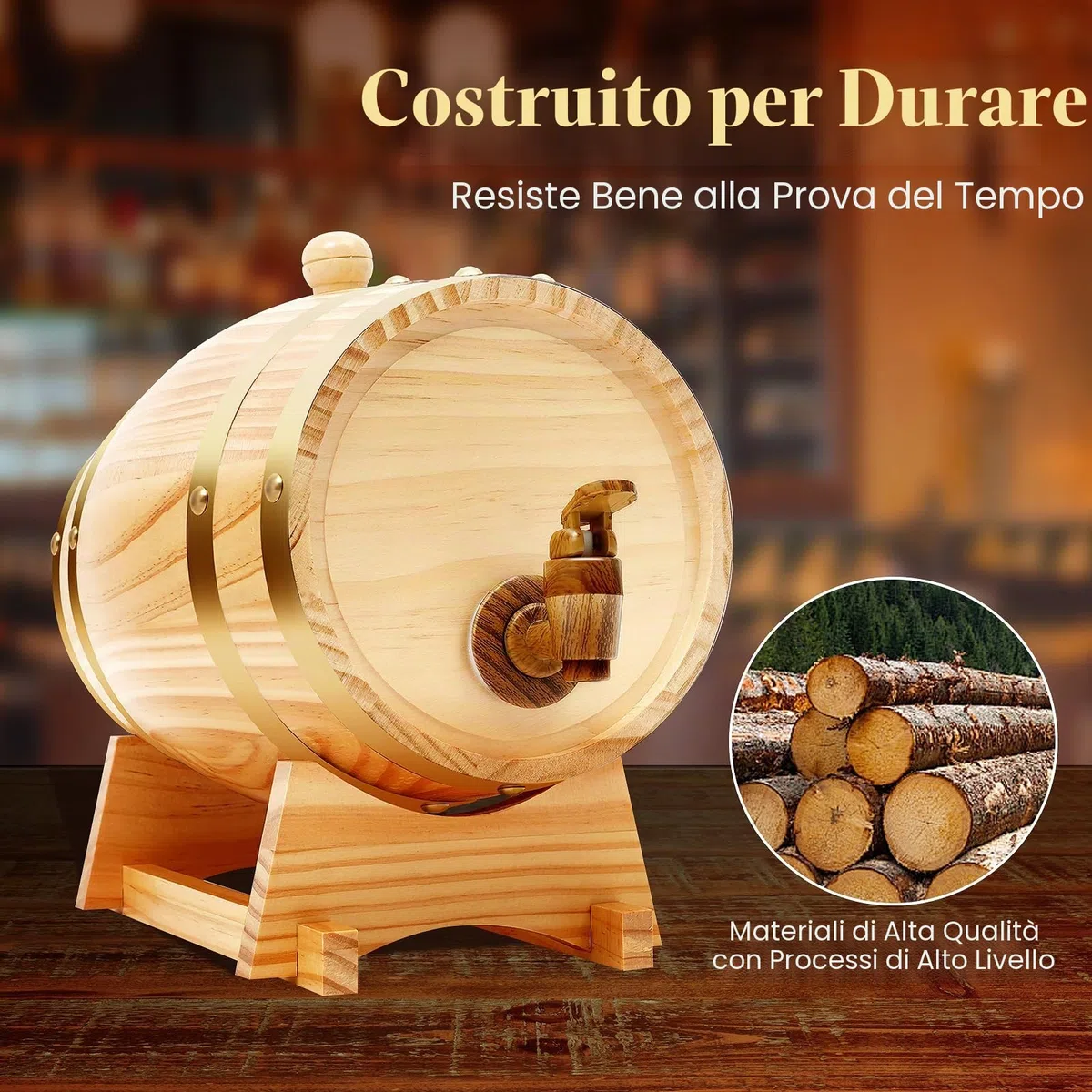 Botte di vino da 3 litri in legno con tappo e rubinetto, botte per whisky, vino