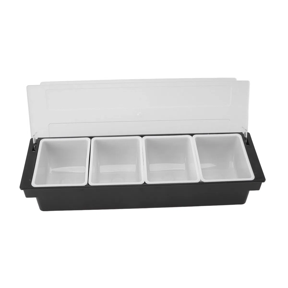 Contenitore per Frutta e Verdura con Coperchio, Contenitore per Dispenser di Condimenti per 4/6 Scomparti, Stazione di Decorazione in Plastica per Bartending e Servire Taco, Gelato,(4 scomparti)
