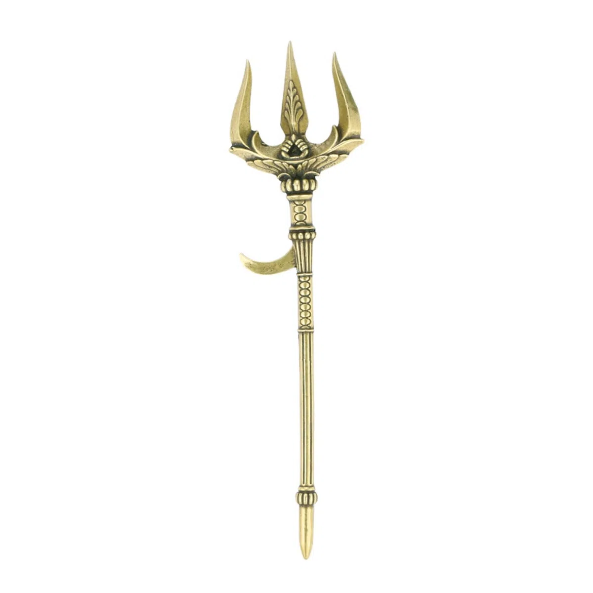 Statua Di Ottone Tridente di Poseidone ornamento di arma in bronzo antico Decorazione di scettro di Poseidone simbolo retrò di ornamento del desktop di potere(Harpoon+base)