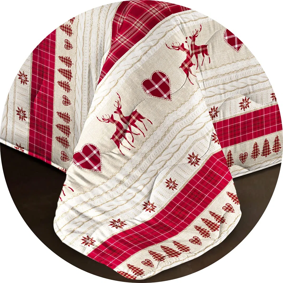 Tata Home Trapuntino Copriletto Trapuntato Primaverile Estivo 100 gr/mq Quilt Leggero Letto Due Piazze Matrimoniale 260x260 cm Fantasia Alpina Mod. Baita Tirolese Bordeaux