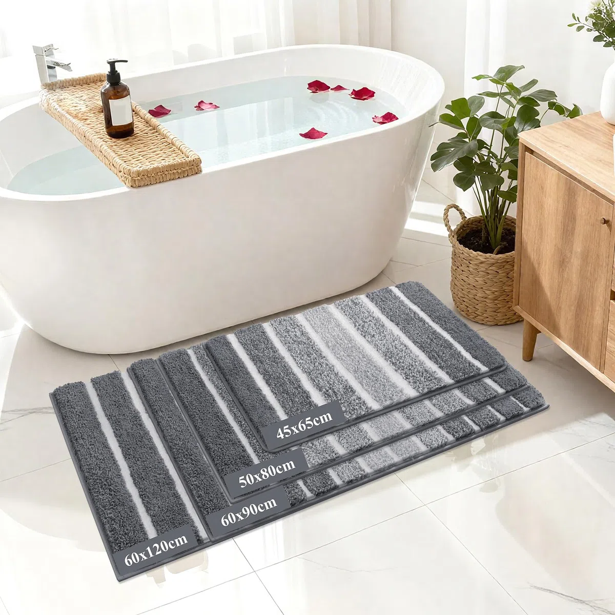 SHACOS Tappetino per Bagno Antiscivolo 60 x 120 cm, Tappeto Morbido e Lavabile, Tappeti Microfibra Assorbente, Grigio
