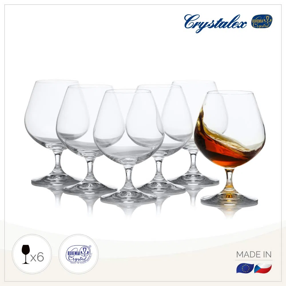 Bohemia Crystal Lara Calice Brandy e Cognac 60 cl Set 6 Pz In Cristallo