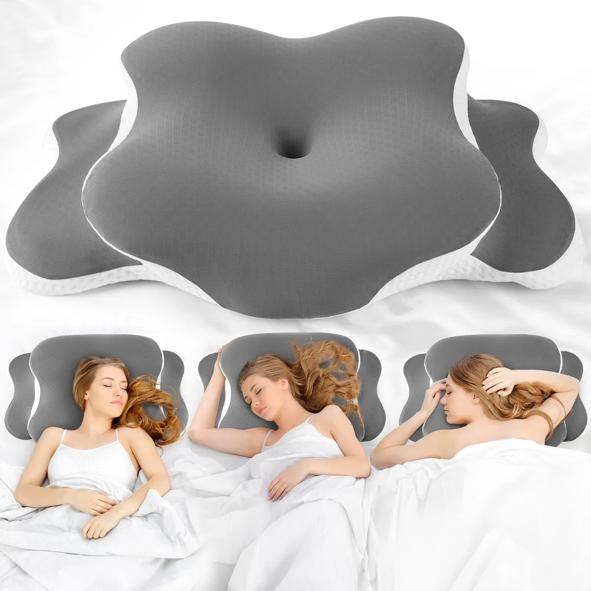 Cuscino Cervicale per Dormire, Cuscino Ergonomico in Memory Foam per Dolori al Collo e Spalle, Cuscino Ortopedico per Chi Dorme sul Fianco, Sulla Schiena e Sullo Stomaco con Fodera Rimovibile