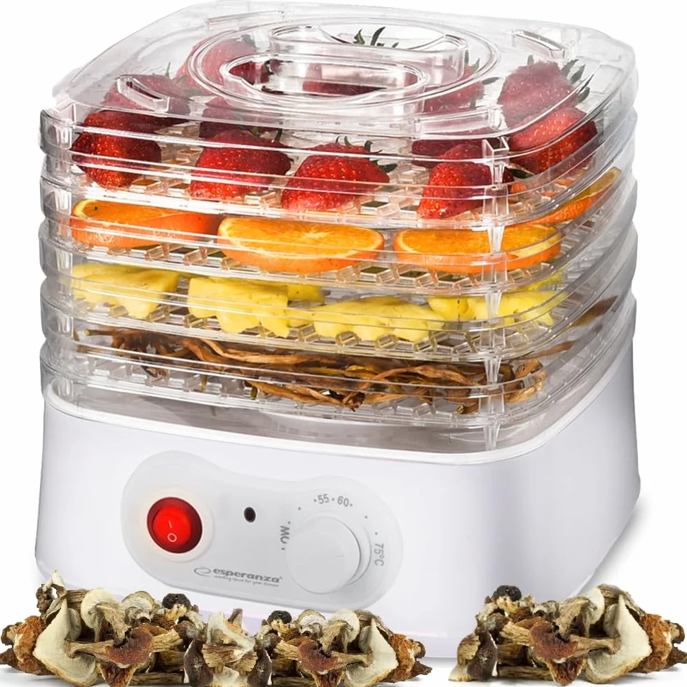 Esperanza EKD004 DESHIDRATADOR DE ALIMENTOS, Transparente, Blanco 250 W