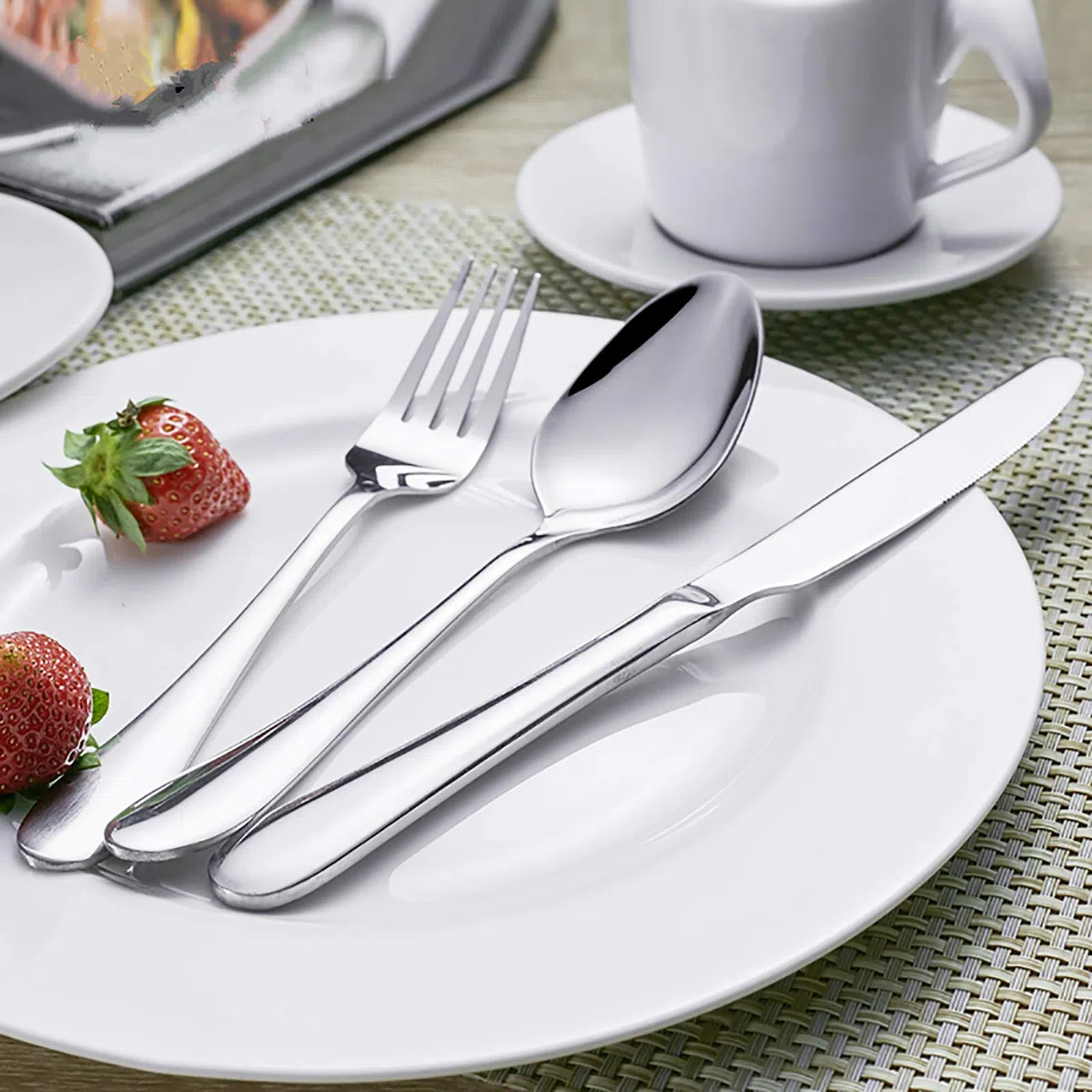 VANRA Set di posate per bambini 3 pezzi in acciaio inox 18/10 Set di posate per bambini Set di posate in argento Utensili per la cena per bambini (finitura cromata) (Forchetta Cucchiaio Coltello)