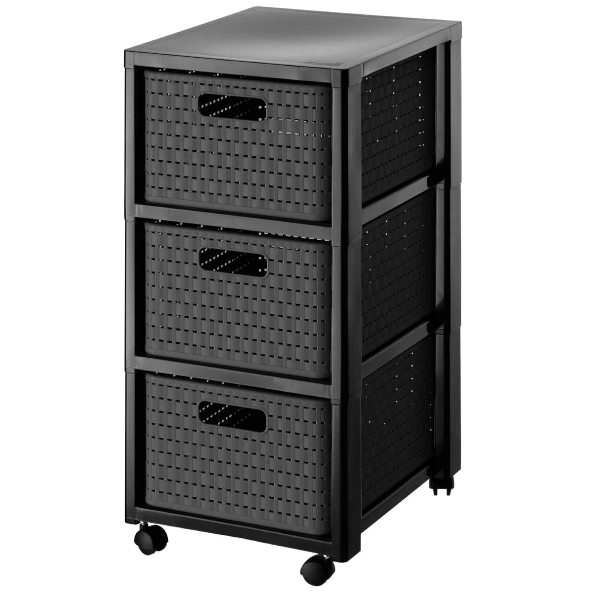 Rotho Country Contenitore arrotolabile con 3 cassetti in rattan, Plastica (PP) senza BPA, antracite, 3 x A4/18l (37,5 x 32,5 x 71,2 cm)
