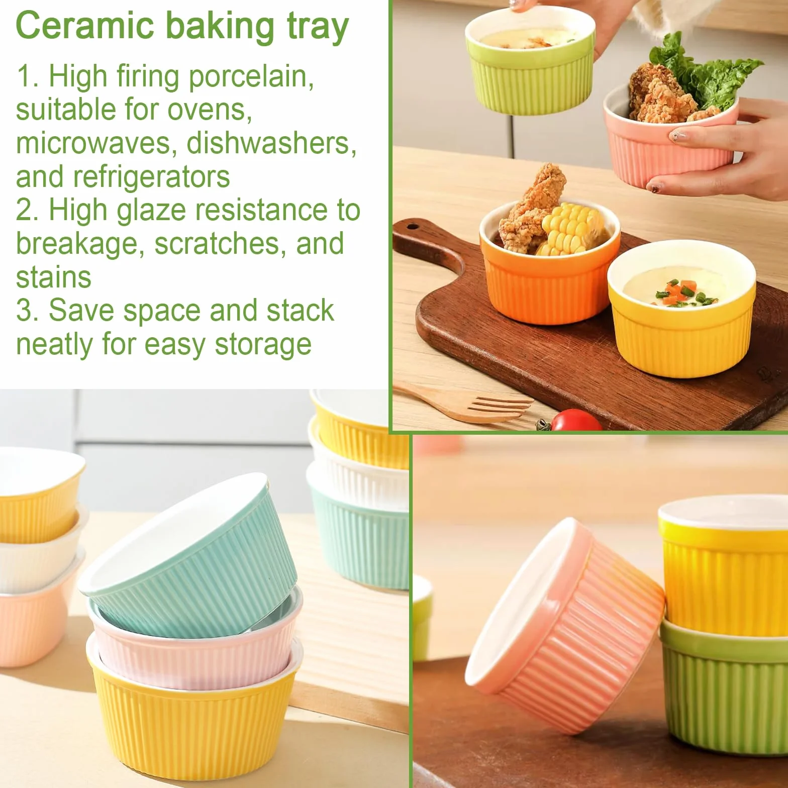 6X Stampi per Soufflé, Soufflé Forme da Forno, Ciotole di Ceramica per Creme Brulee, Stampi per Forno 200 mL Ciascuno per Crème Brulée, Muffin, Dolci e Pasticceria