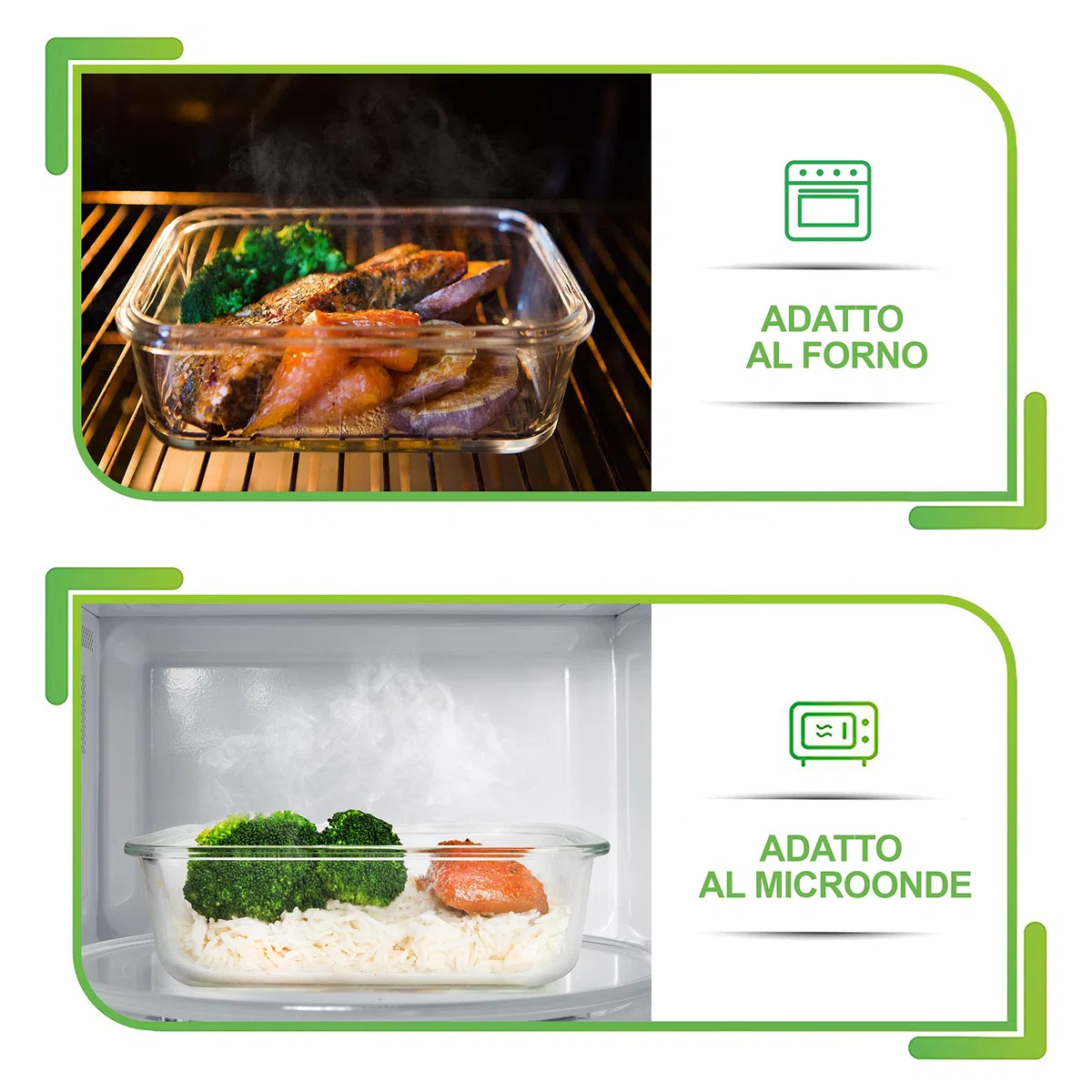 Contenitori Ermetici per Alimenti in Vetro - Contenitori Alimentari Vetrocon Coperchio - Adatto per Lavastoviglie Forno Microonde e Congelatore (5 pezzi 850 ml: 1-Scomparti)