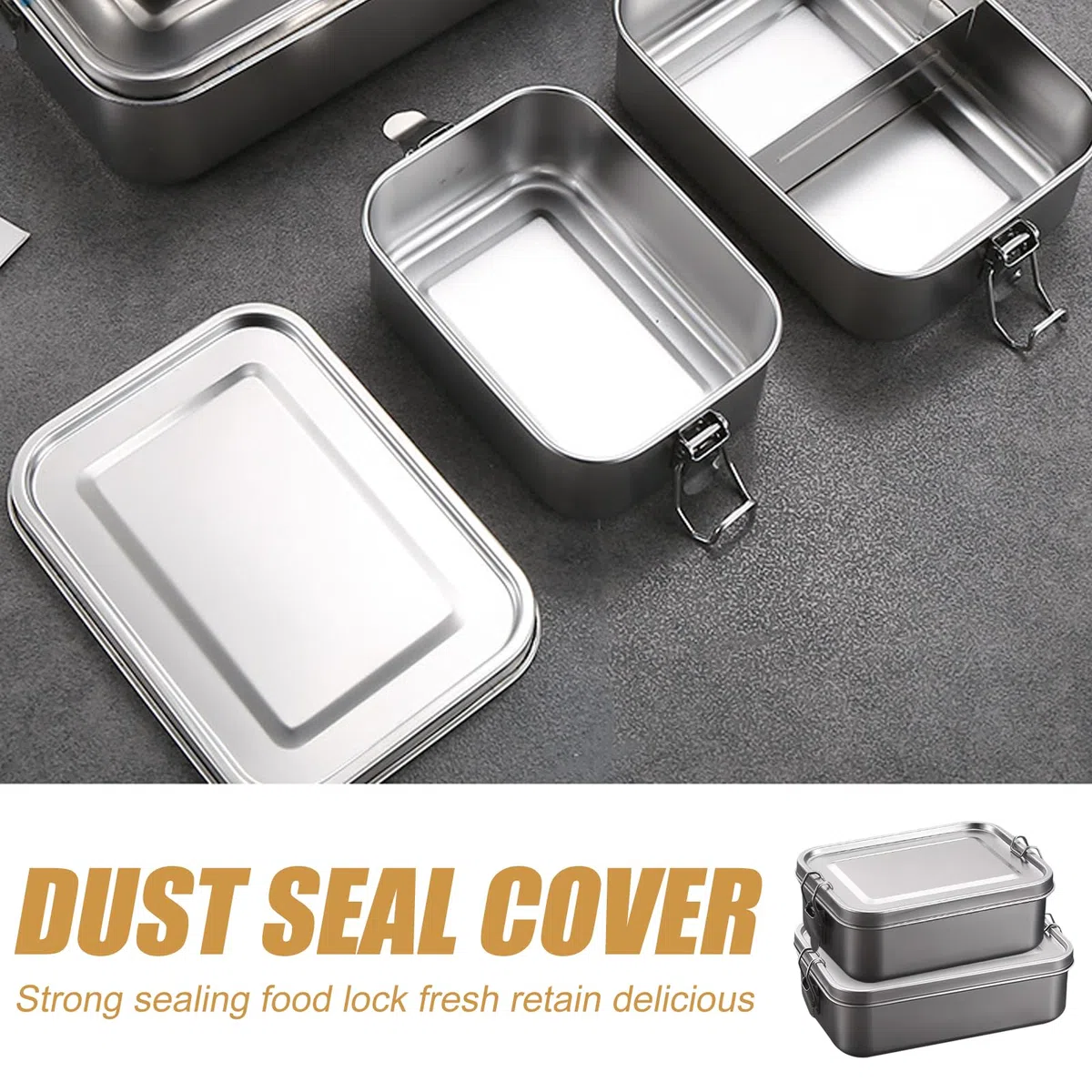 Set di 2 contenitori per il pranzo in acciaio inox con divisorio, 850 ml + 1400 ml, a prova di perdite, lavabili in lavastoviglie e impilabili, 304 contenitori per alimenti per lavoro e