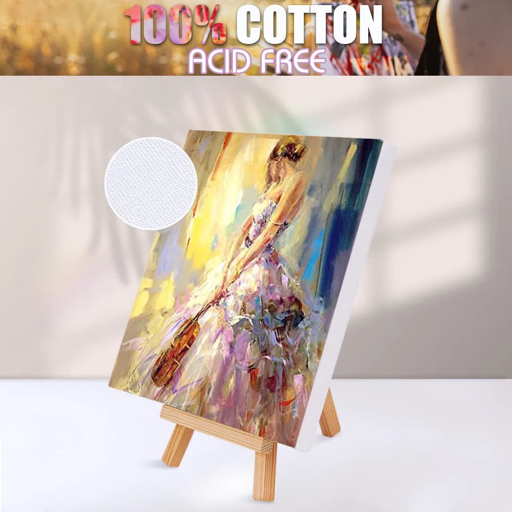 HOTOOLME 15x15cm Tele Intelaiate 16pz per Pittura per Artisti, Tele Prestirate 100% Cotone, Prive di acidi, Per Dipingere, ad Acrilici, Pittura ad Olio