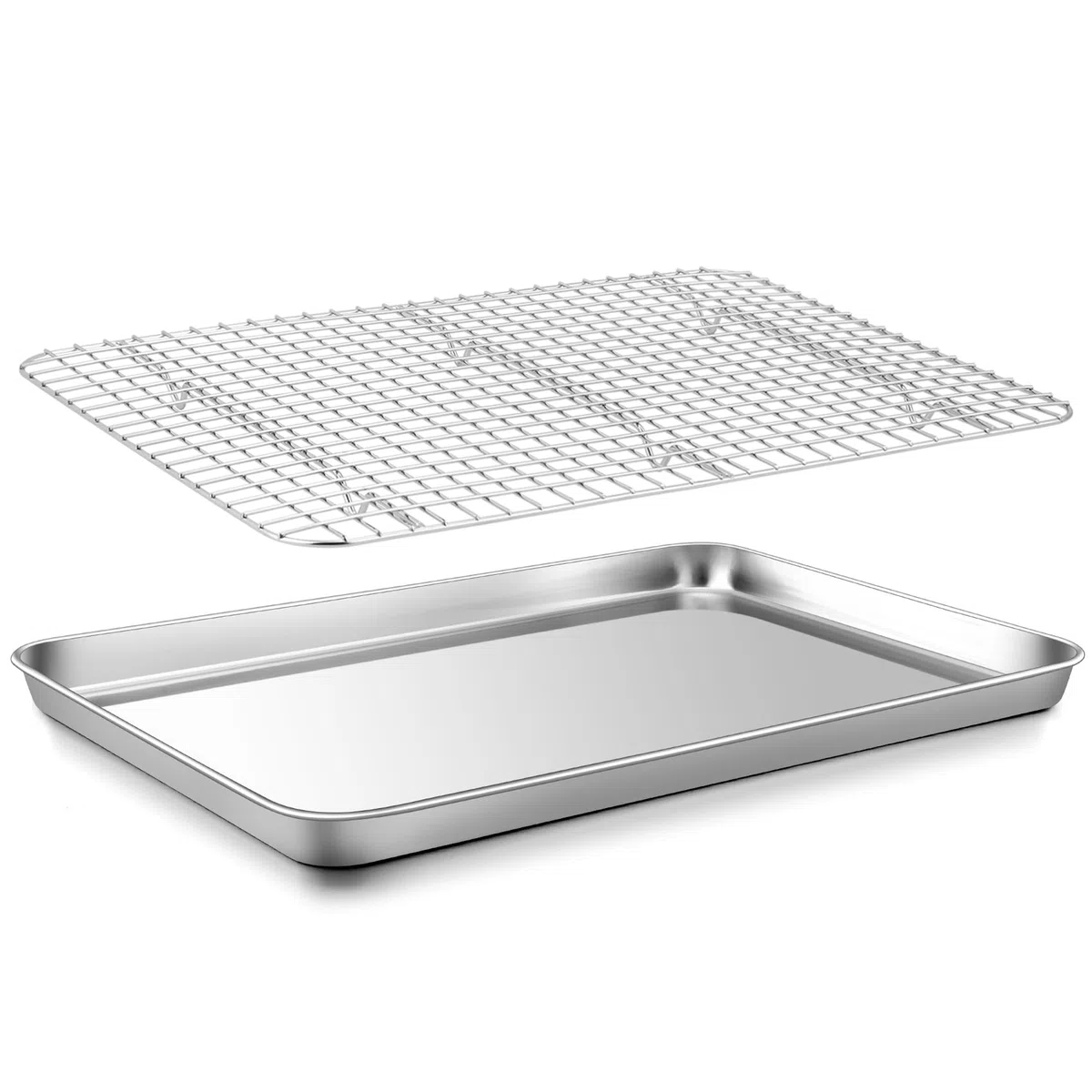 Homikit Teglia da forno con griglia di raffreddamento, in acciaio inox, grande teglia da forno e griglia di raffreddamento per torte, 40,5 x 30,5 x 2,5 cm, facile da pulire e lavabile in lavastoviglie