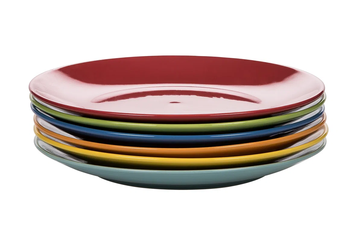 Kaleidos Classico Set 6 Piatti Piani, Stoneware (Gres), Giallo/Verde/Blu Azzurro/Arancio/Rosso, 27 x 27 x 10 cm