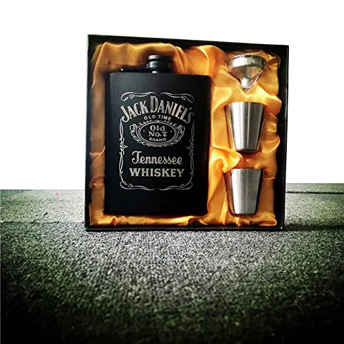 Fiaschetta Tascabile,Fiaschetta Nuova Mini 8 Once Tutta la Vernice Nera Whisky bottiglione 304 in Acciaio Inox Alcool Imbuto Jack Hip Flask Nero Gift Box Set (Color : all Black Jack Set)