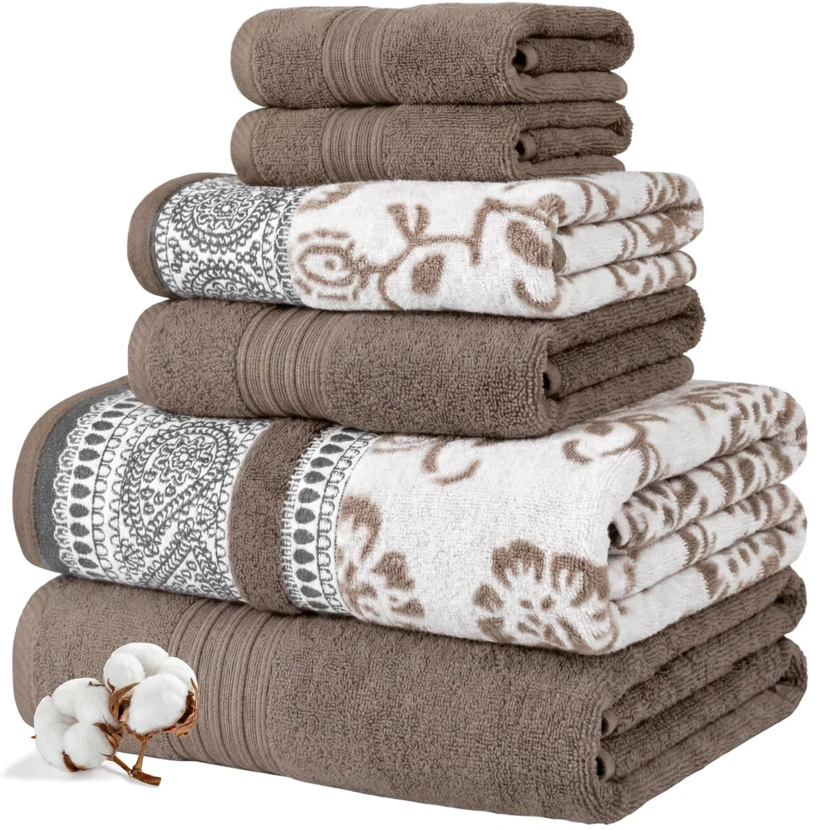 Modern Threads Ophelia Fawn - Set di 6 asciugamani da bagno, 2 asciugamani da bagno, 2 asciugamani da bagno, 2 asciugamani in jacquard, tinta unita