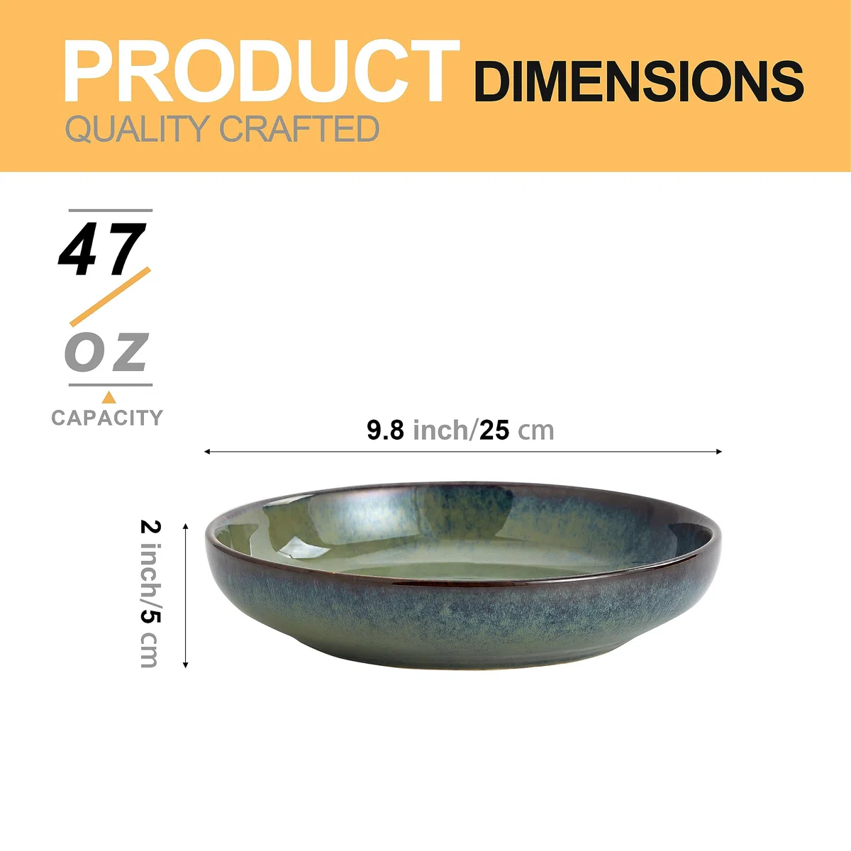 Transmutation Glaze - Ciotola per pasta in ceramica, larga 25,4 cm, grande ciotola per frutta, per cucina, forno a microonde, lavabile in lavastoviglie (verde)