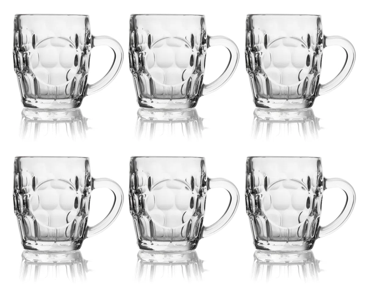 Excelsa Praga Set 6 Bicchieri da Birra in Vetro Soffiato, Design Classico con Manico, Trasparente, 29 cl