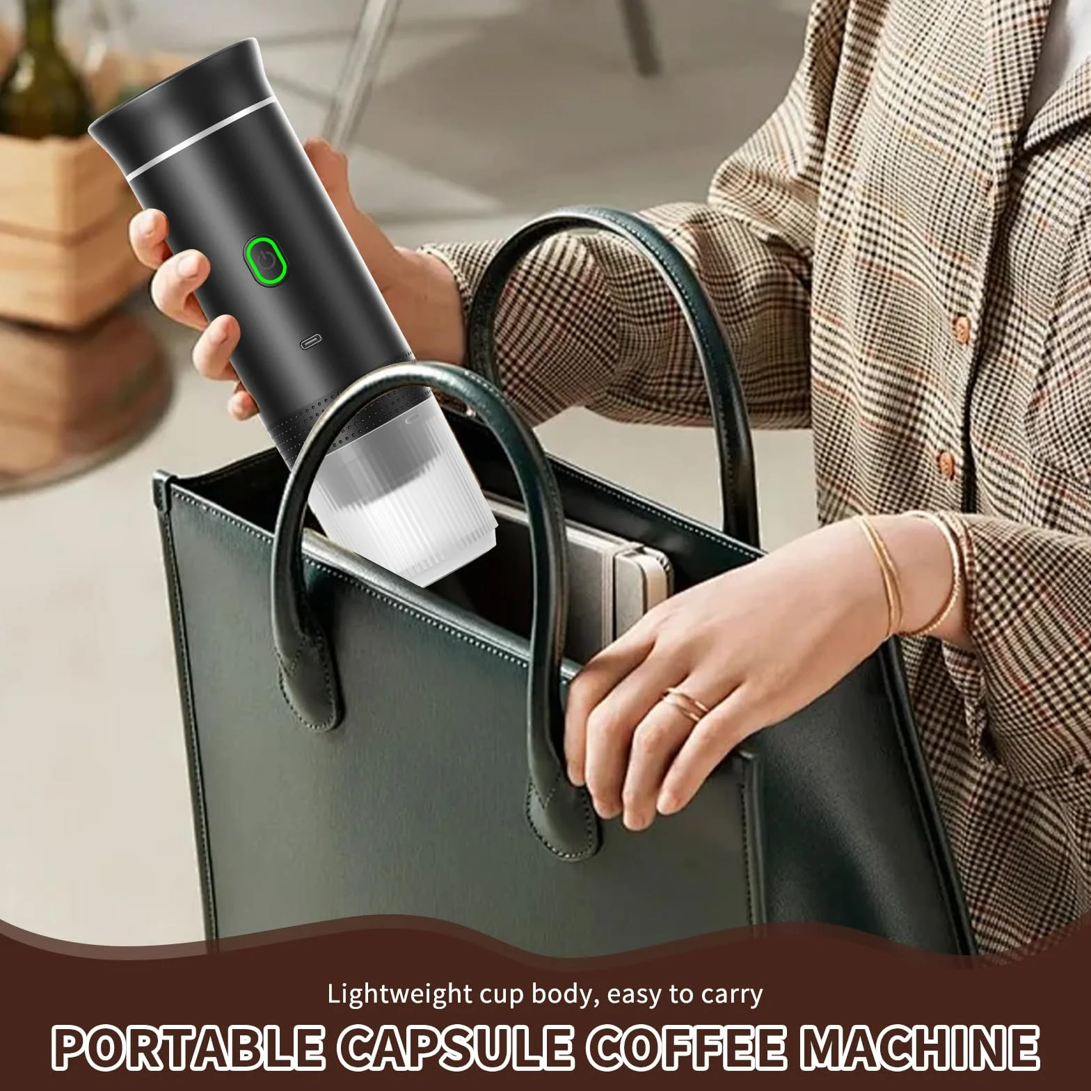 PZCC Caffettiera portatile/ricaricabile da 12 V con custodia, per caffè espresso, a riscaldamento rapido, per campeggio/auto, compatibile con capsule K-Cup, caffè macinato, da viaggio (verde)