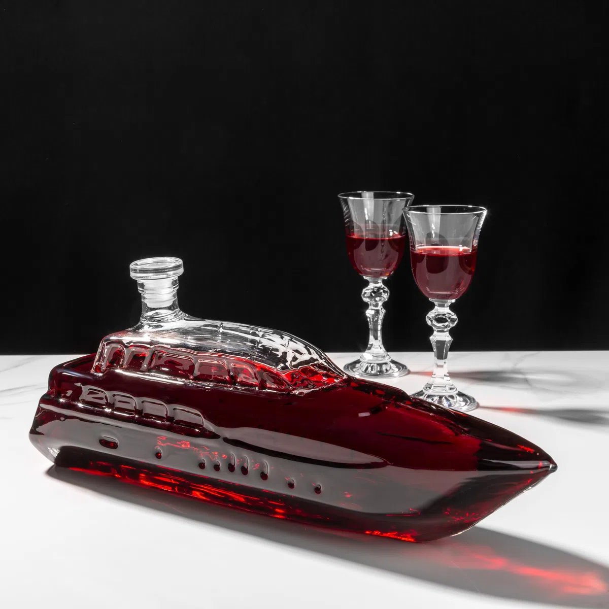 Froster Decanter Yacht, Decanter per Whisky, per Vino, 1000 ml, Caraffa a Forma di Yacht, Motoscafo, Regalo 40 Anni Uomo