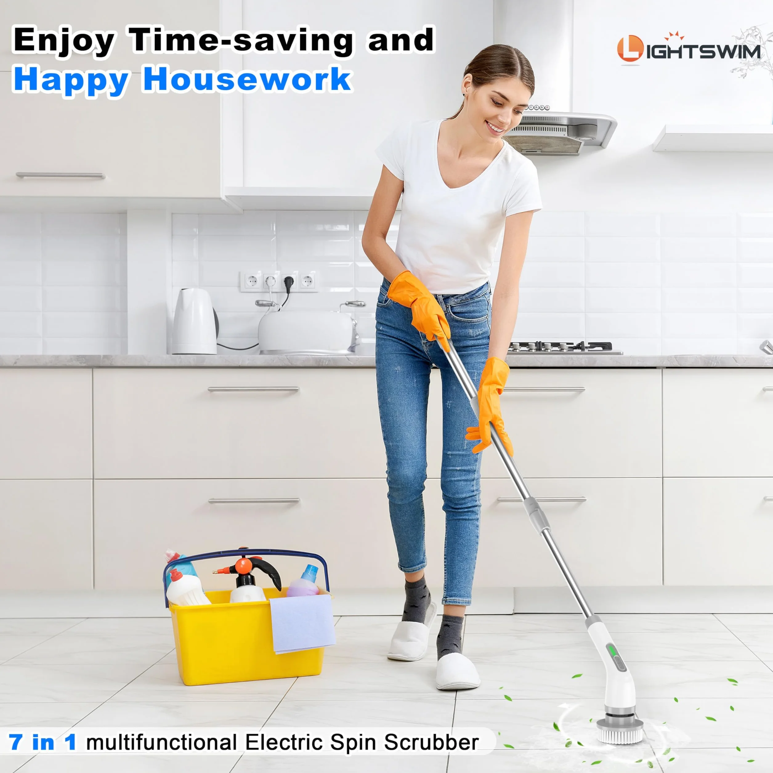 Spazzola elettrica rotante 7 in 1, potente pulizia a 420 giri/min, spazzola per il bagno da 1,5 ore a doppia velocità con braccio di prolunga per cucina, auto, piastrelle, pareti, pavimenti, doccia