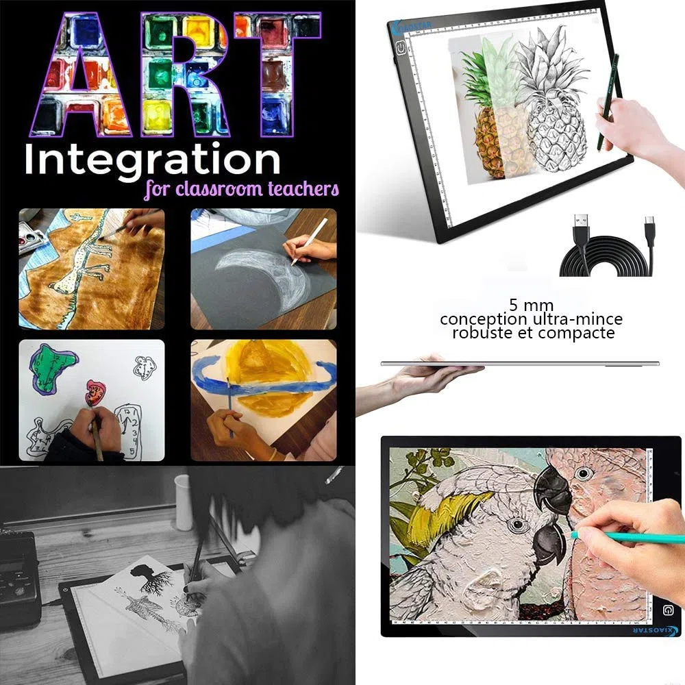 Xiaostar - Tavoletta luminosa A4, lavagna copiativa a LED A4, super sottile per tavolo da disegno con cavo USB con luminosità regolabile per artisti, disegno animato, schizzi
