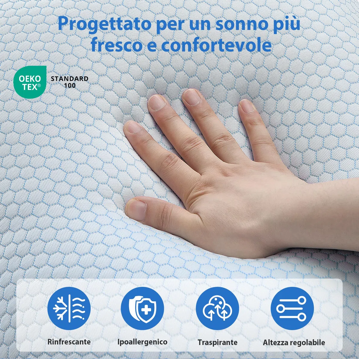 UNIKOME Cuscino di raffreddamento 40x80CM, cuscino in memory foam a doppia faccia, cuscino di raffreddamento freddo/caldo rimovibile, blu per estate/autunno, bianco per inverno/primavera, Oeko-Tex