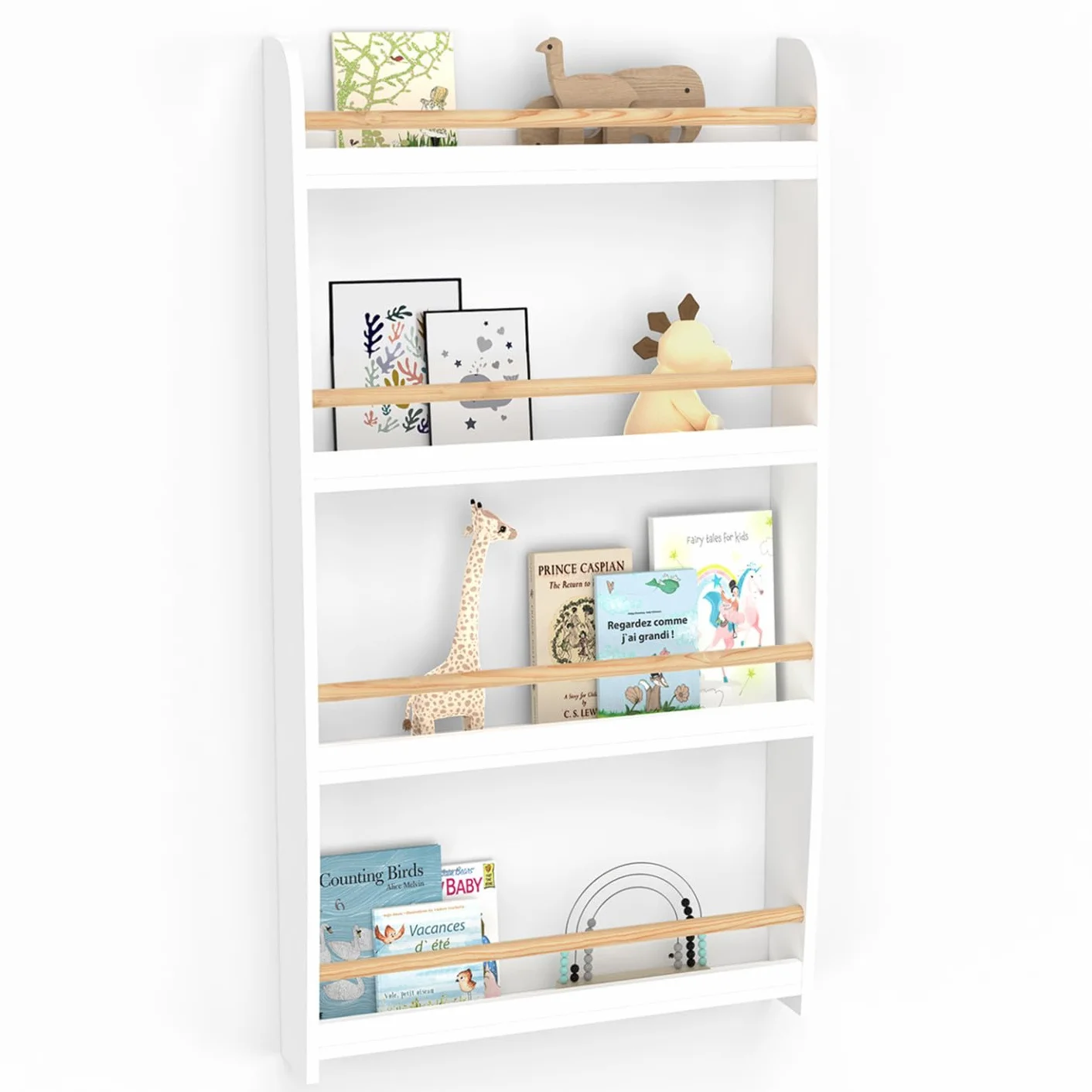 IDMarket - Libreria a muro per bambini a 4 ripiani in legno e bianco PAULETTE